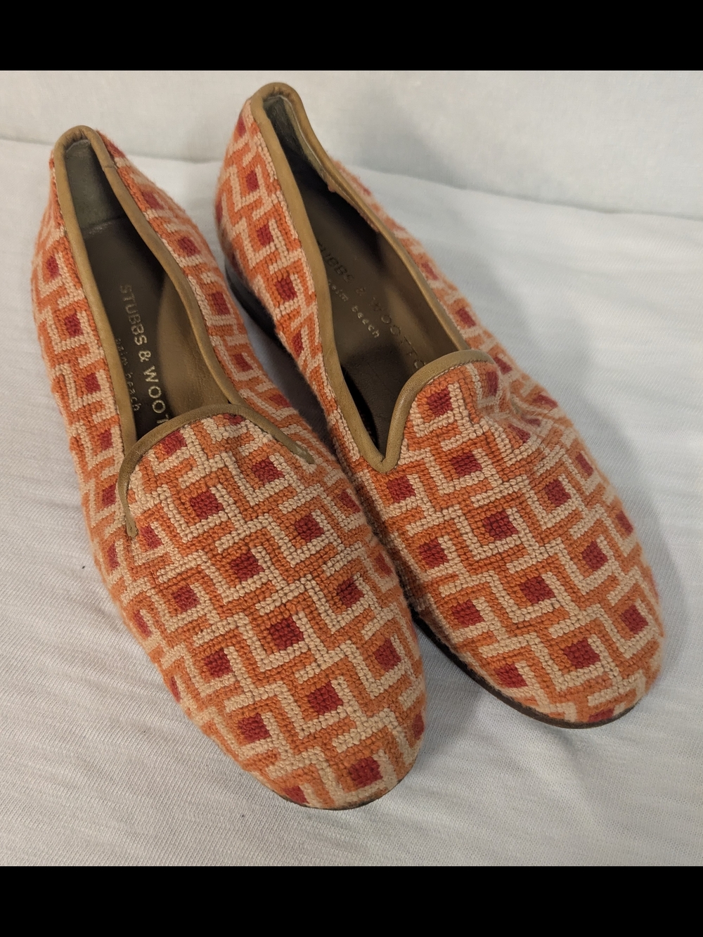 Stubbs & Wootton Orange Geometric Embroidered Loafers